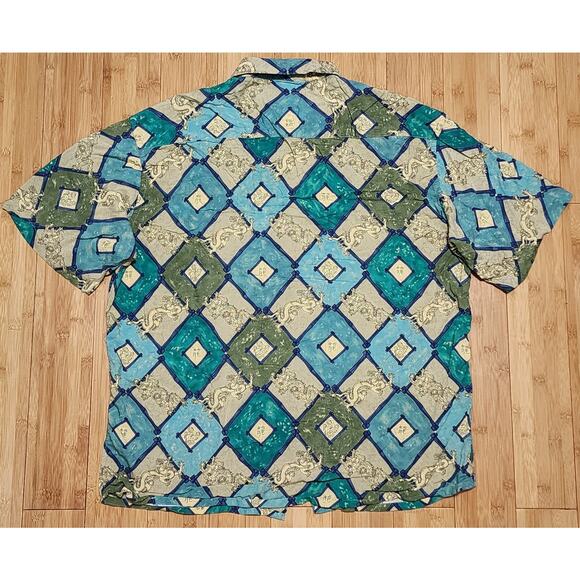 Vintage Hawaiian Shirt Mens XXL Geometric Dragon Short Sleeve Button Frame Rayon - Picture 6 of 7